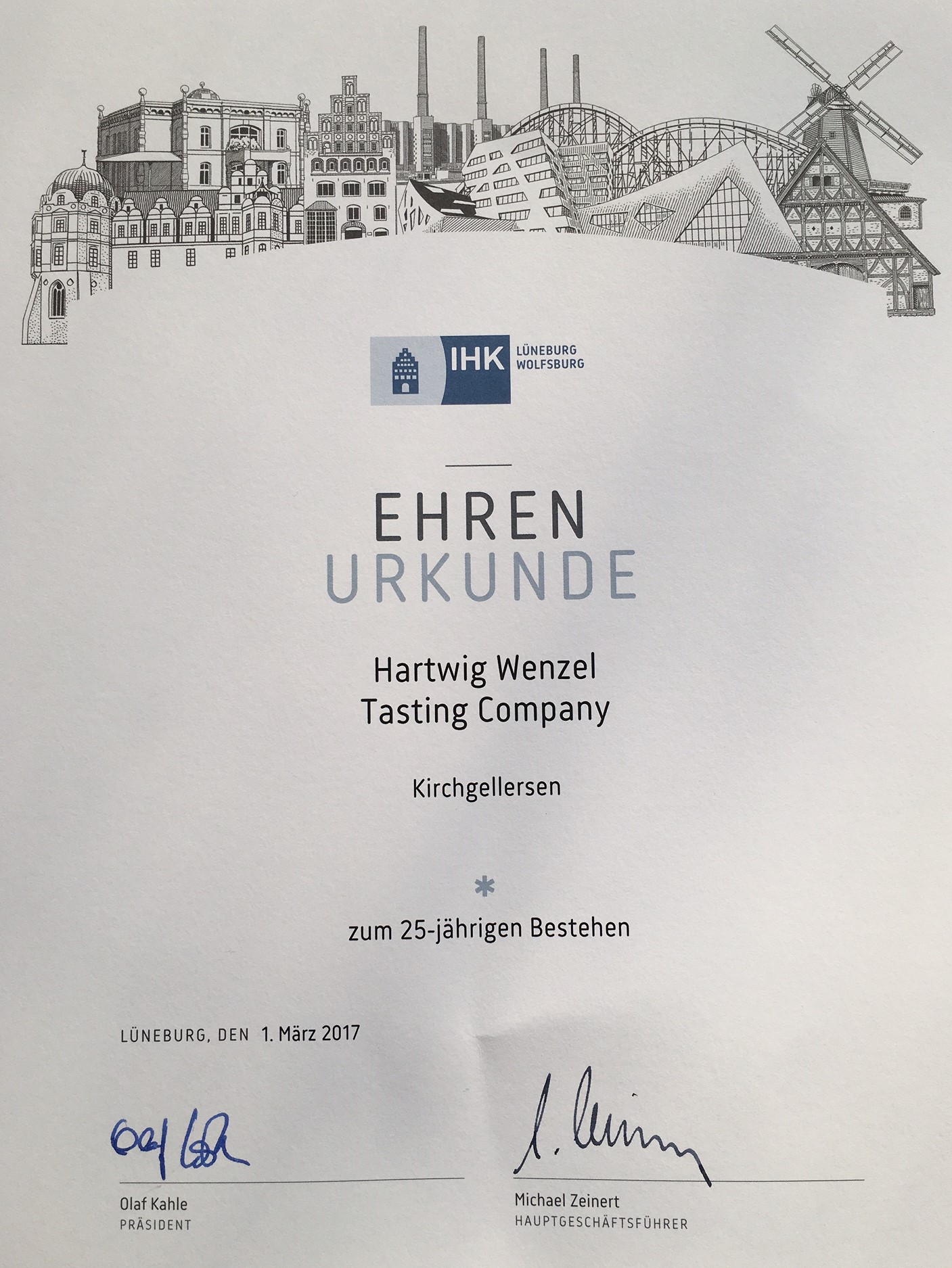 Urkunde 25 Jahre IHK LG